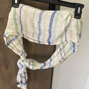 Lightweight Striped Scarf in Ivory, Blue & Mint